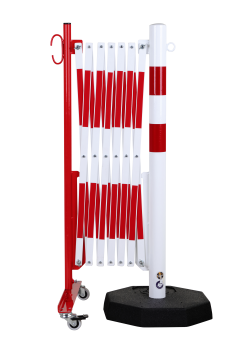 Schaarhekwerk met afzetpaal en mobiele voetplaat 4 m - rood/wit